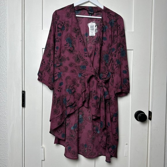 Torrid | NWT | Georgette Wrap Tunic Blouse | Floral Sugar Skulls - Picture 5 of 11